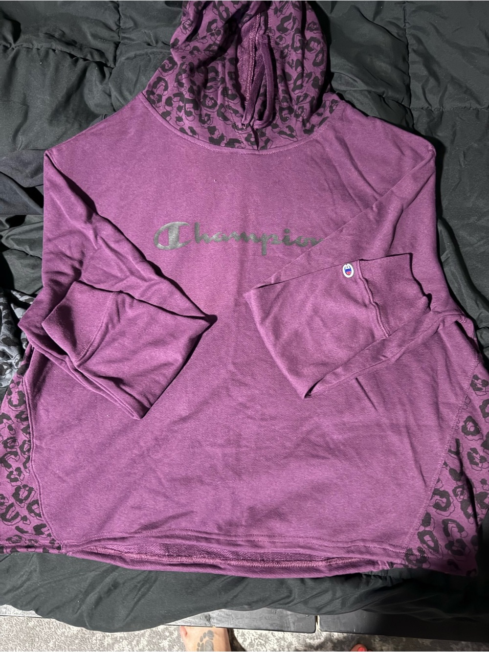 Champion Purple Pullover Hoodie with Leopard Accents